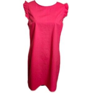 Heyton Ruffled Cap Sleeve Hot Pink Sheath Dress, 98% Cotton, 10